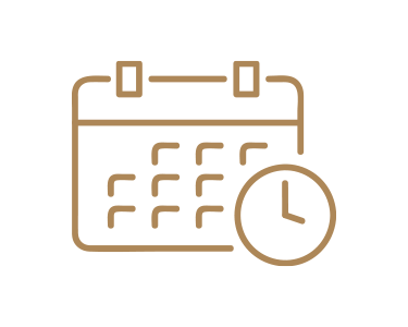 Calendar icon with a clock overlay.