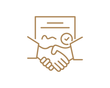 Line drawing of a handshake beneath a document, indicating an agreement or partnership.