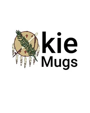Logo with a dreamcatcher featuring feathers and greenery, alongside the words 'kie Mugs'.