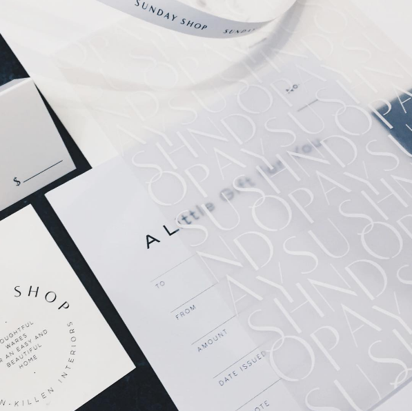 Branding, print collateral and logo design for Sunday Shop. Created at Bloodhound.