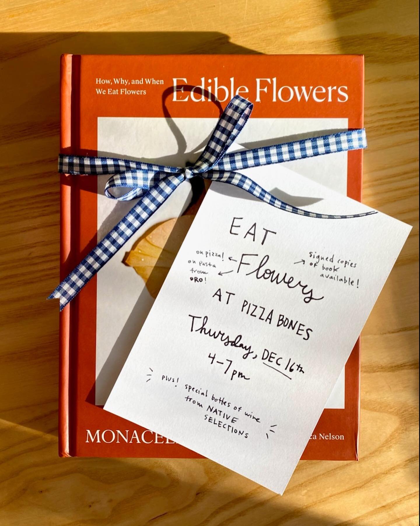 How cool is this? @monicacarmella will be @pizzabonesrva this Thursday, 4-7pm, to launch her new book, Edible Flowers! 

To help celebrate the theme, we will be selling flower laminated pappardelle! You can also catch Ash from @hazelwitchfarm who&rsq