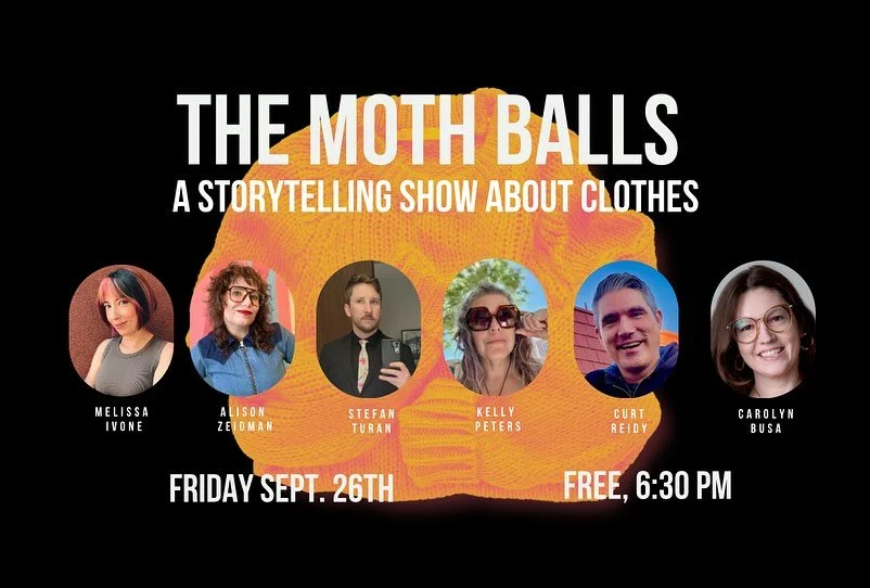 Tomorrow! The Moth Balls Storytelling Show returns with a ✨dreamy✨ lineup! 6:30 + FREE! Featuring stories from: 
@alisonlzeidman 
@melissaivone 
@stefan.turan 
@curtazone10 
@pagan.mom 
&amp; Tim Murphy! 
.
.
#peakabon #peak #peaking #secondhandcloth