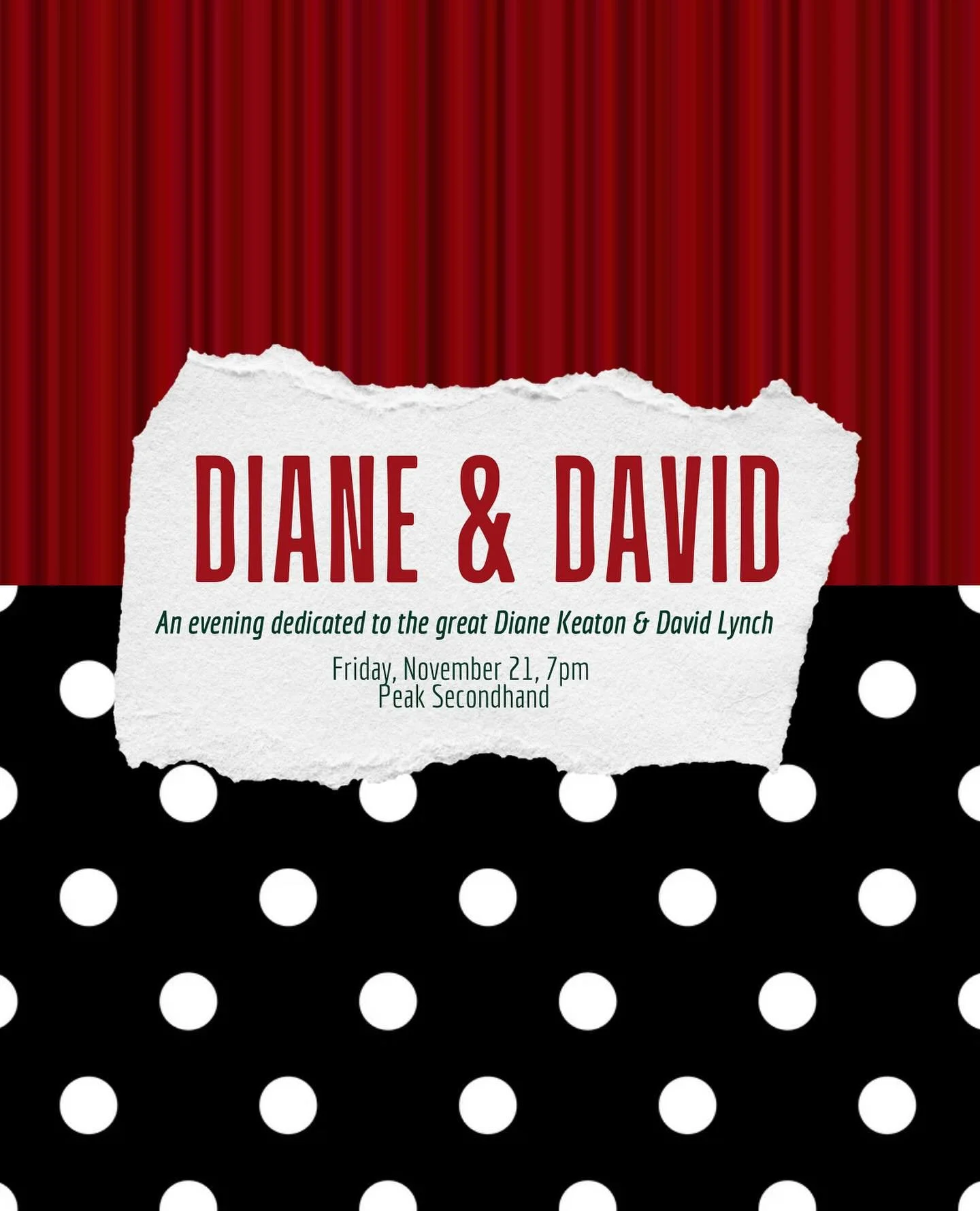 In 2025 we lost two of the most clever, funny, creative people. Join me Friday 11/21 to celebrate the life and spirits of Diane &amp; David with drinks, fashion, and conversation. Come dressed up or just be you. More details TBD. Interested in reciti