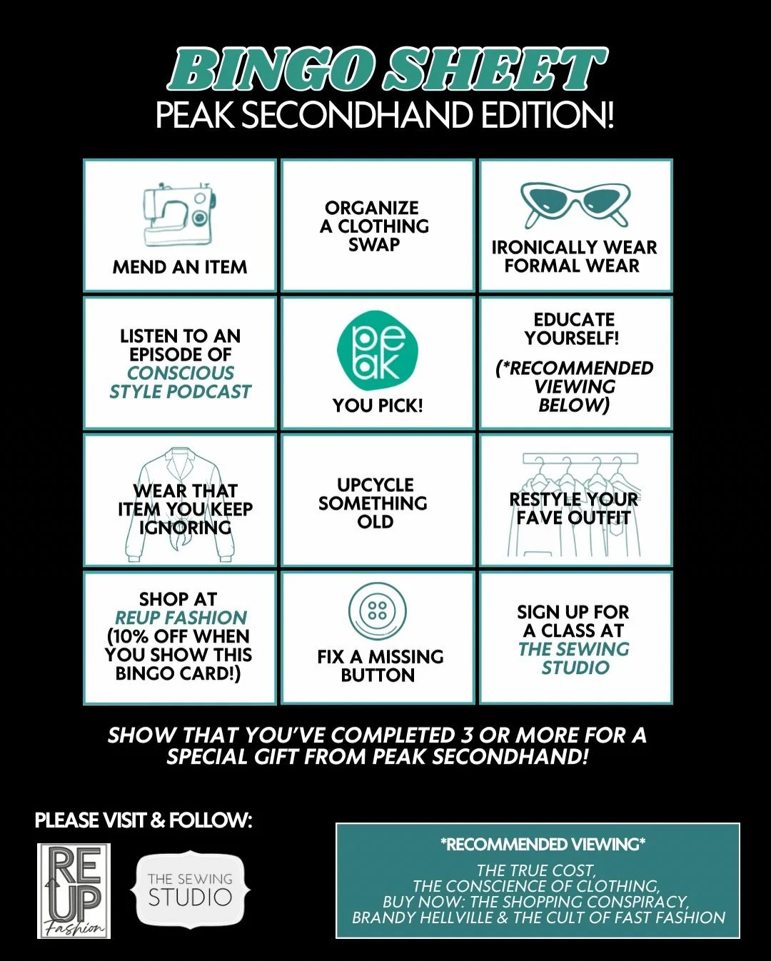 🟢 A Bingo challenge for Peak friends old &amp; new! Shopping secondhand rules but what else can we sprinkle into our lives to slow down our need for more? Here are some of my suggestions, I&rsquo;d love to hear yours! 

🟢 Show you&rsquo;ve complete