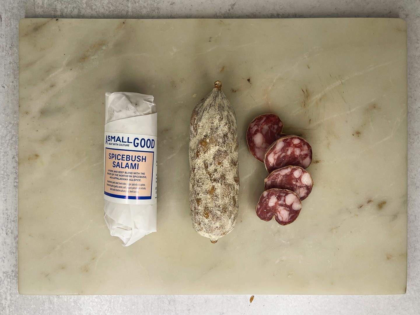 Our Spicebush salami is made using the drupe of the Northern Spicebush shrub. From the laurel family, it grows native throughout eastern North America.  Known as Appalachian allspice am down south, it blends well with warm spices and has a flavour so