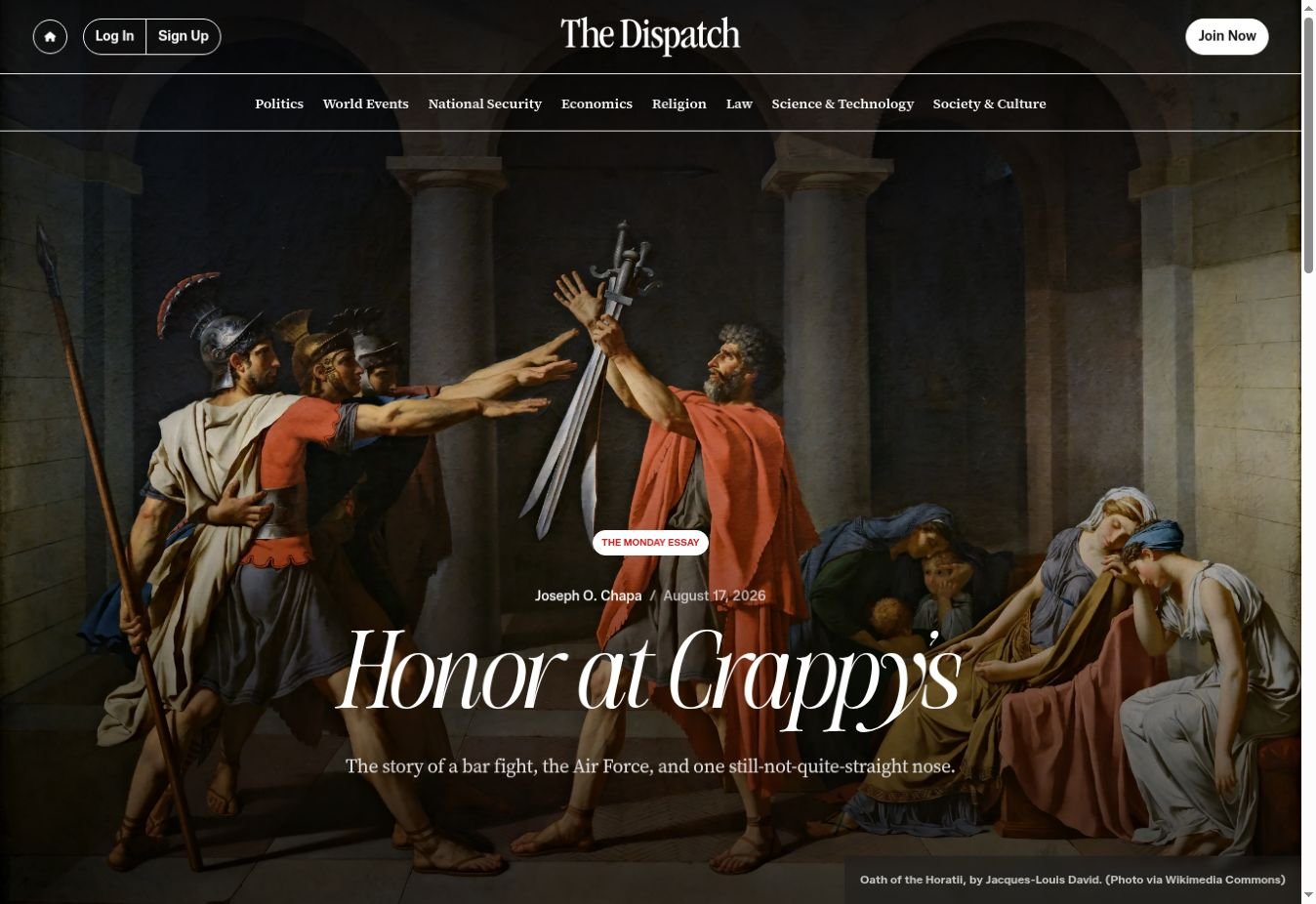 Honor at Crappy’s, by Joseph O. Chapa. The Dispatch, August 17, 2026.