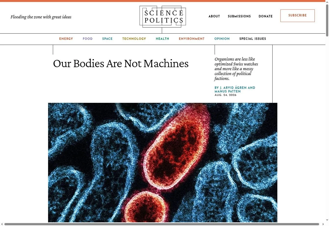 Our Bodies Are Not Machines, by J. Arvid Ågren and Manus Patten. Science Politics, August 24, 2026.