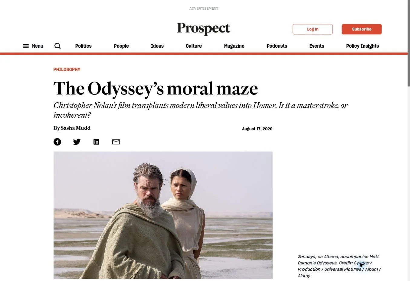 The Odyssey’s Moral Maze, by Sasha Mudd. Prospect, August 17, 2026.