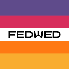 Colorful striped background with the word 'FEDWED' in black letters on a white band.