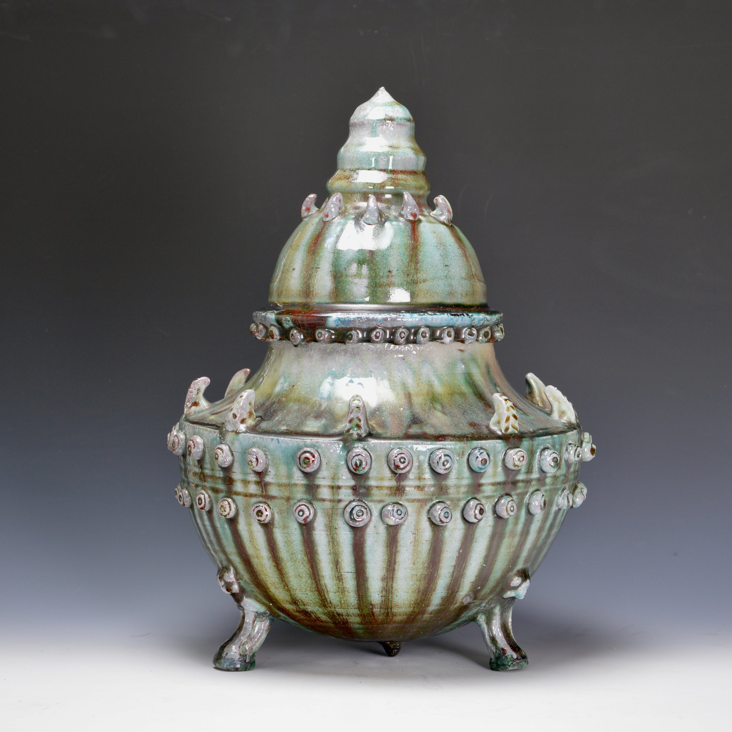 "Temple Urn," white stoneware, wood salt and soda fired 11 inches tall