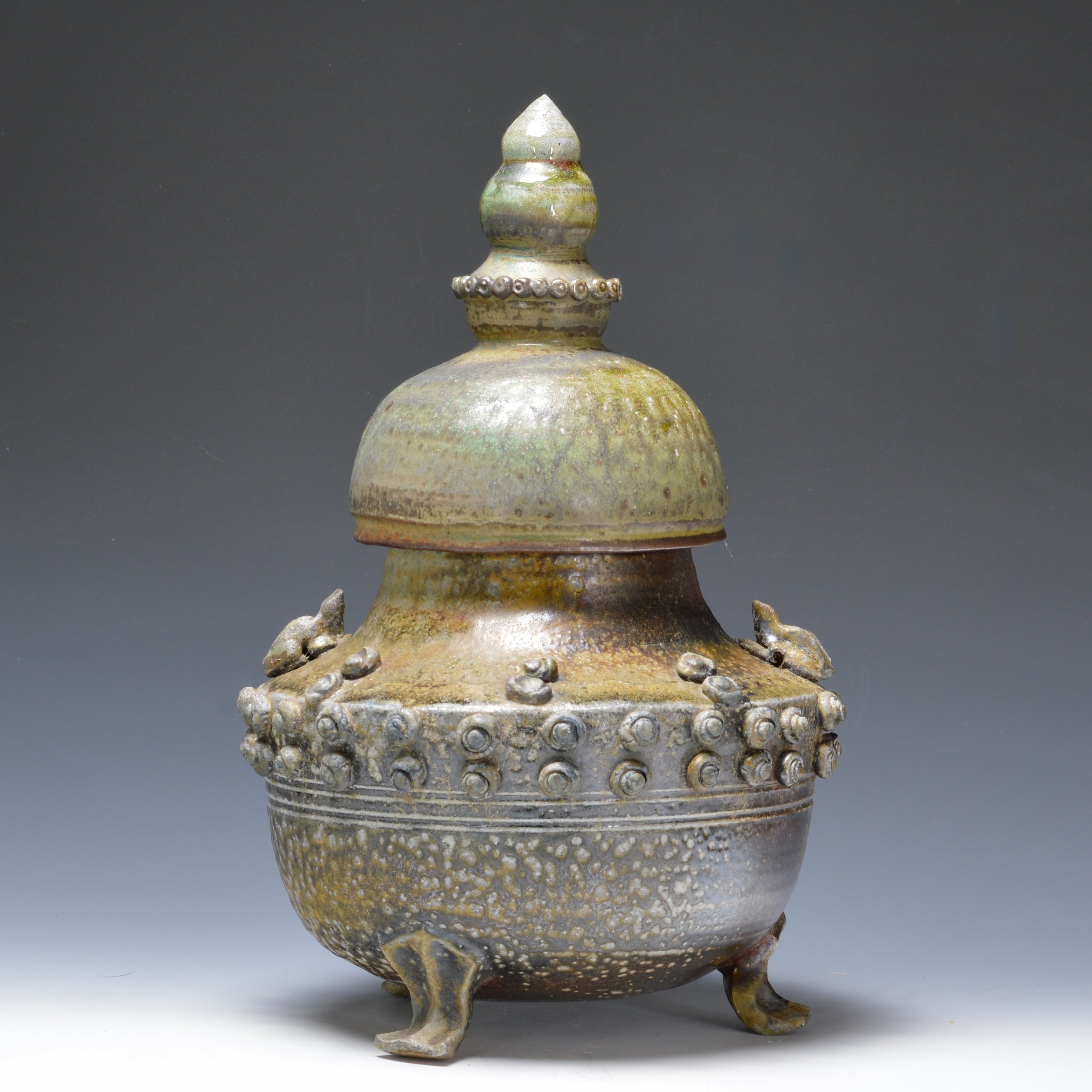 "Frog Urn," stoneware, 11 inches tall