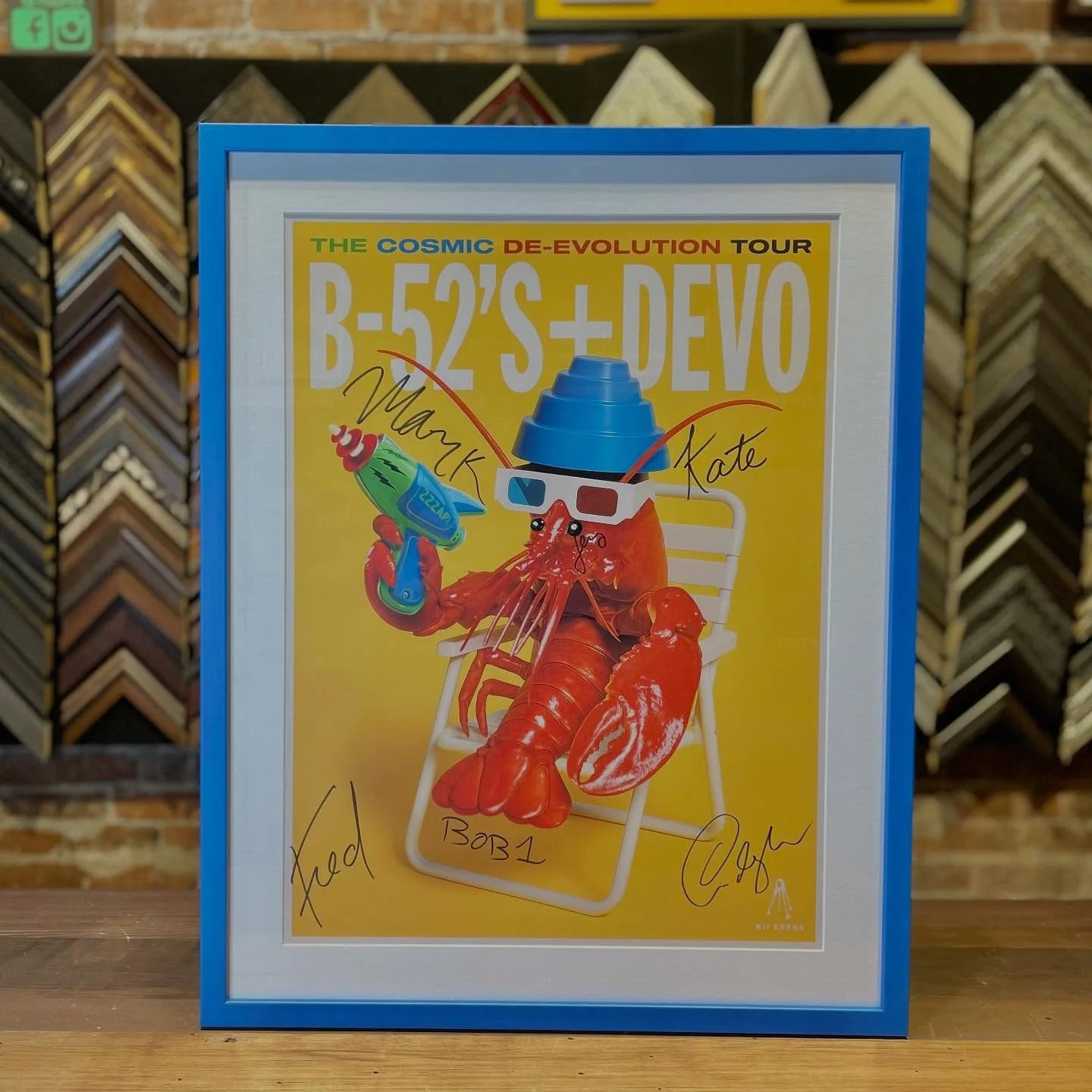 Signed B52&rsquo;s and Devo poster framed in loud colorful style. Lobster chillin like a villain protect by UV filtering glass and acid free materials. Long live the lobster and long live the B52&rsquo;s and Devo. 🤘🏻🦞🎶🎸

Design and photo by @and
