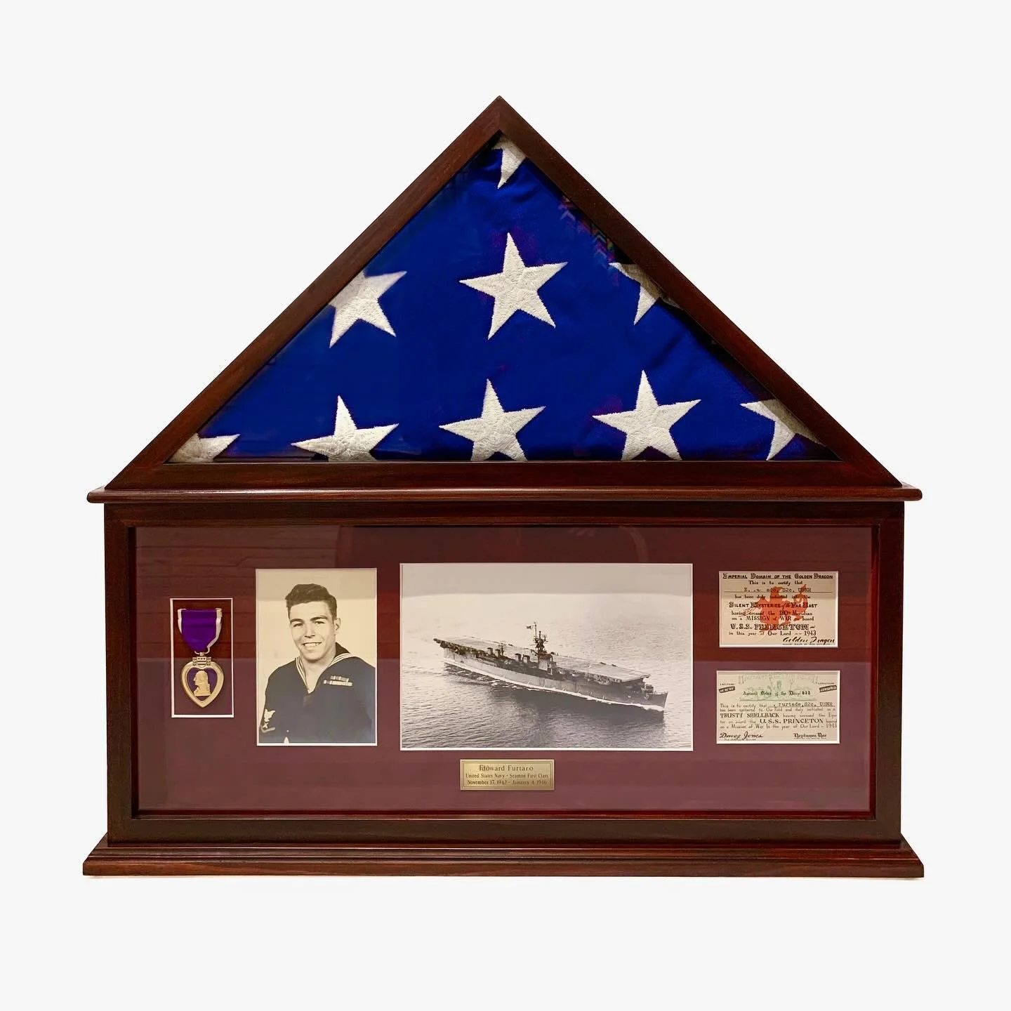 Flag frame with shadowbox for medals, plaques, photos and documents. Custom made for each, unique, individual need. Made with respect to honor our veterans. 

#flagframes #respectfulpresentation