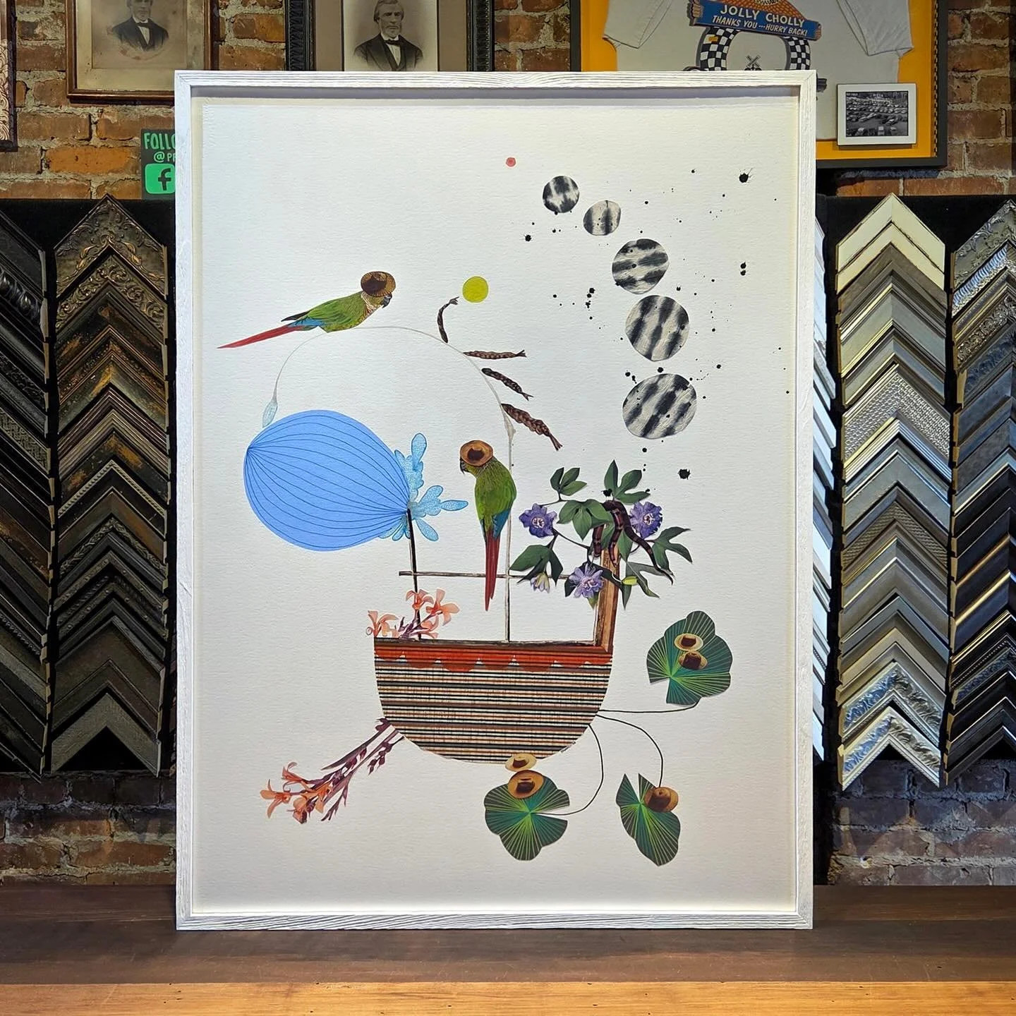 Beautiful collage work by the fantastic @nicolesdeponte. We are thrilled to be framing her work with our handmade frames and @truvueglazing Optium Museum acrylic! 

#nicoledeponte #handmadeframes #museumoptiumacrylic