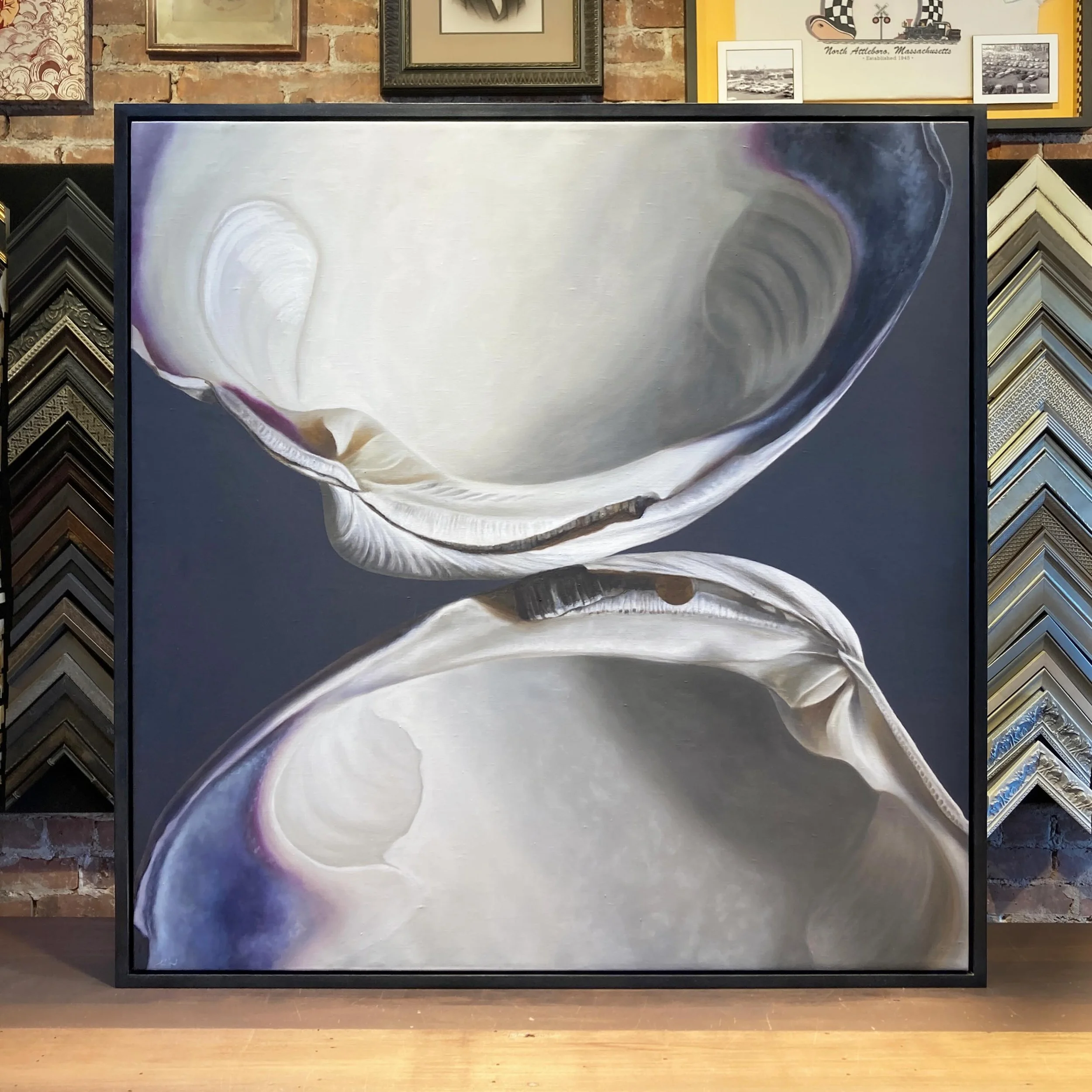 Another beautiful original on canvas by @sarahverardo_art framed in our handmade floater. This one in black to frame the colors without a high contrast edge. Sarah&rsquo;s brush strokes are soft and carefully blended. Our framing should not jump but 