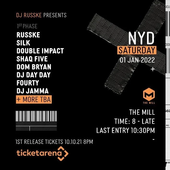 DJ RUSSKE PRESENTS, 
NYD SPECIAL. 🎉🎊😁
THE MILL BIRMINGHAM
TICKETS ON SALE NOW.
Creative - @joeharperartwork 🥇