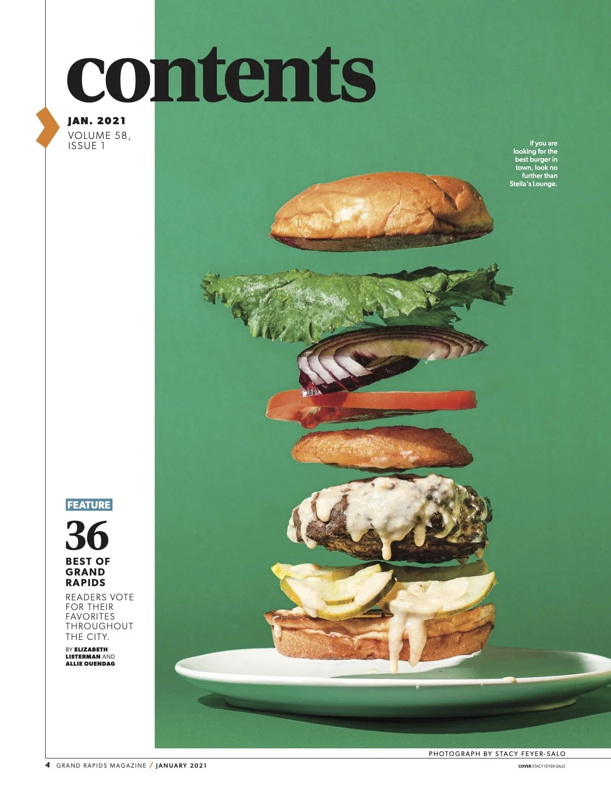 Floating hamburger Grand Rapids Magazine Tear- Stacy Feyer-Salo Photography