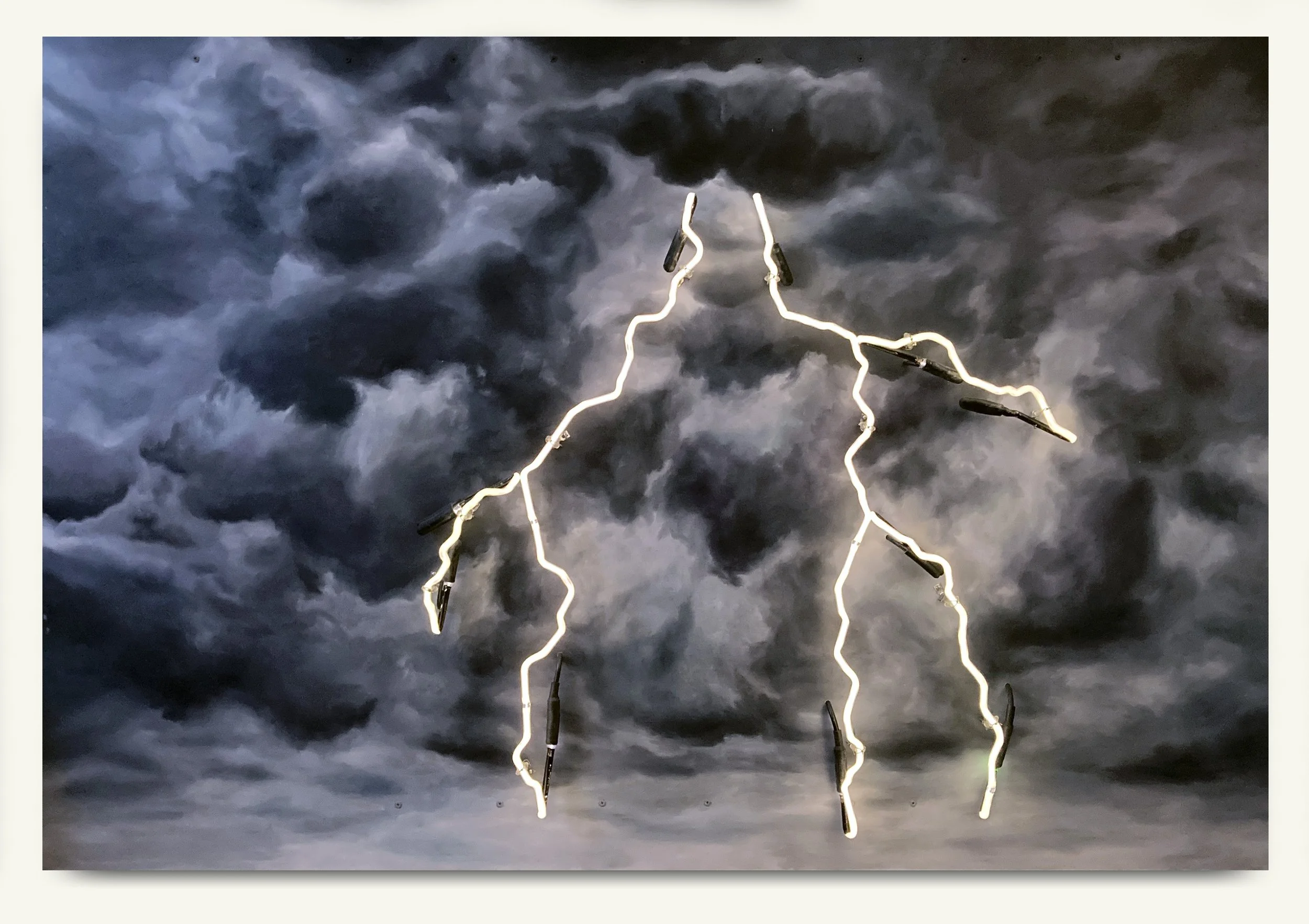Lightning Storm, oil paint and neon on wood