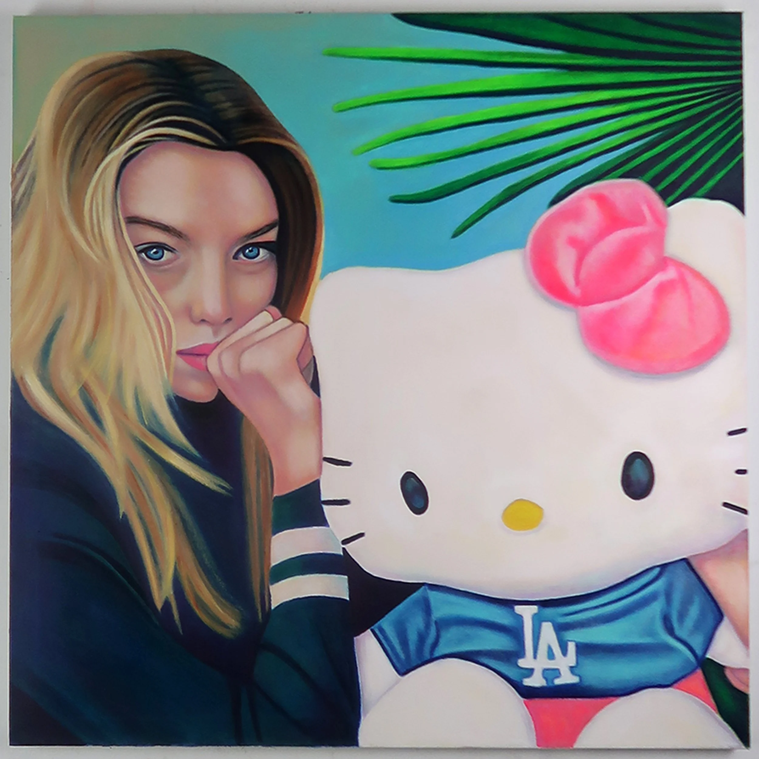 Stella Maxwell & Hello Kitty, 2025. Oil on canvas. 36 x 36 inches.