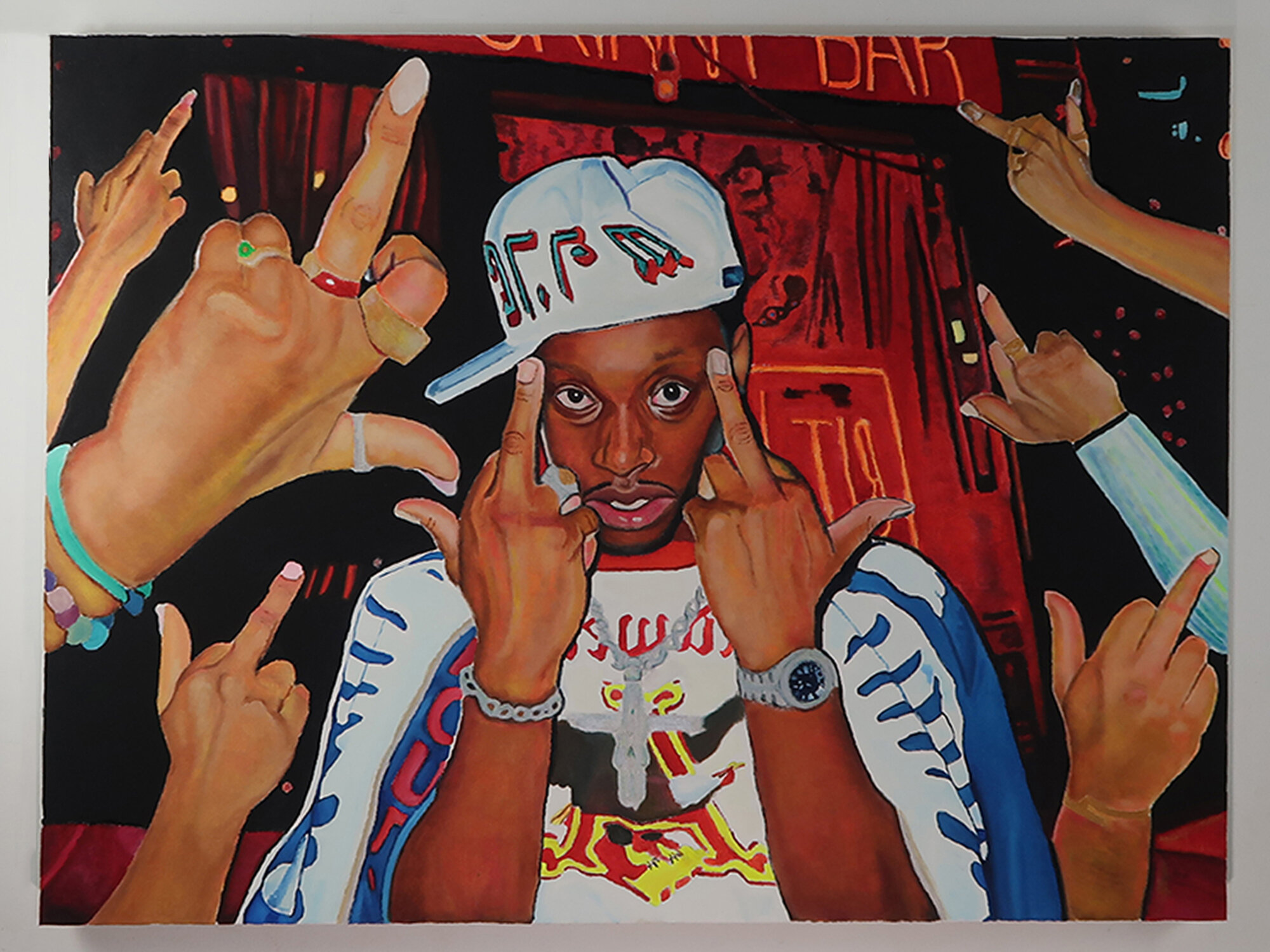 Shoot At The Clouds Feels Like The Holy Beast Is Watching Us, 2021. Oil on Canvas. 48 x 36 inches.