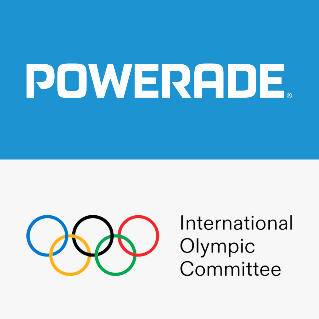 Powerade logo with the Olympic rings and the text 'International Olympic Committee'.