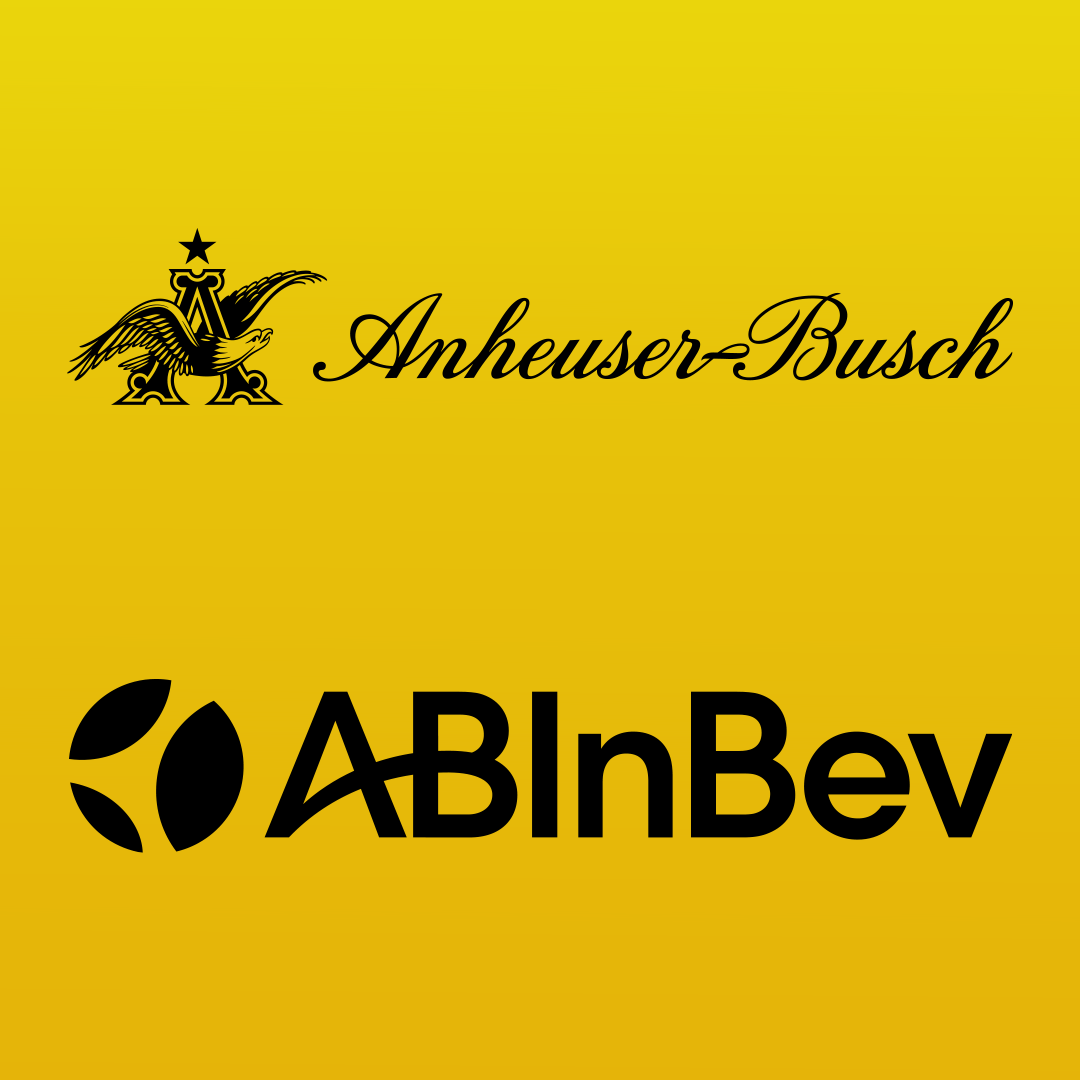 Logo of Anheuser-Busch with black text on yellow background, including a winged crest with a star, and the words ABInBev.