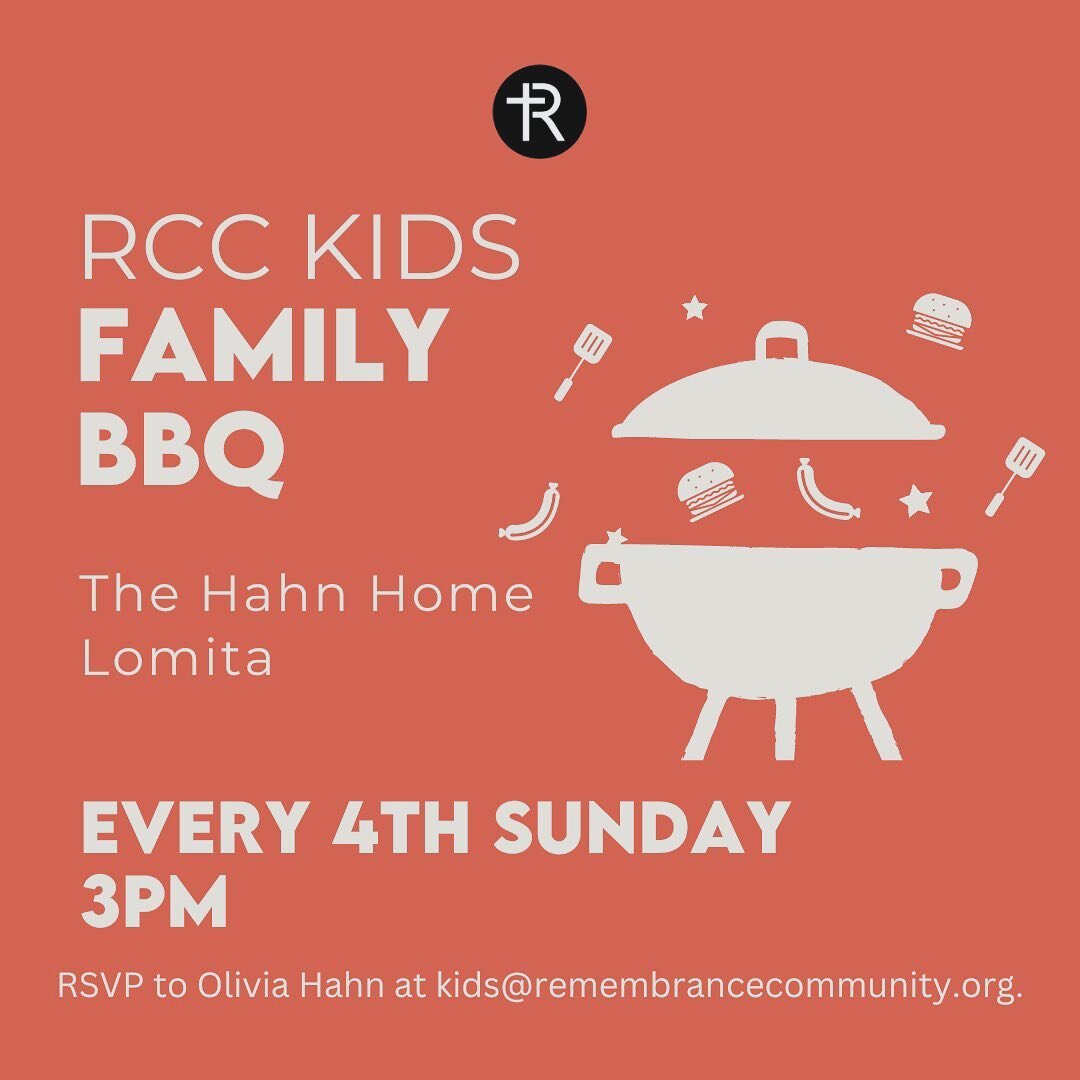 RCC&rsquo;s Children&rsquo;s Ministry invites all of our parents and kids to gather on the 4th Sunday of every month for a bbq potluck at the home of our Children&rsquo;s Ministry Director, Olivia Hahn. This will be a great time for the kids and pare