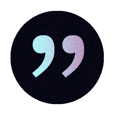 Quotation marks inside a dark circle with gradient fill.