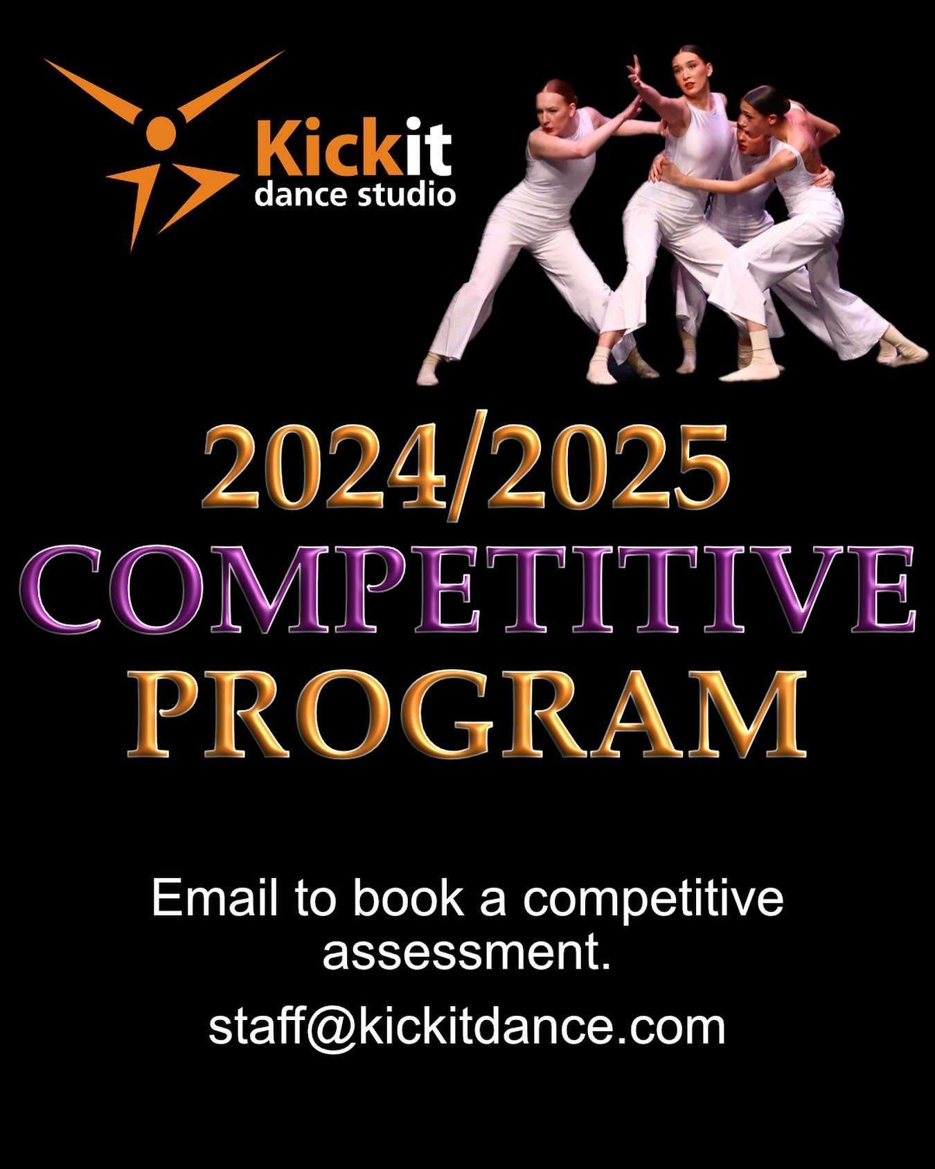Come and join the team! 

Competitive classes for ages 7 &amp; up. 

Ballet &bull; Jazz &bull; Tap &bull; Hip Hop &bull; Lyrical &bull; Contemporary &bull; Musical Theatre &bull; Acro

New inquiries, please email staff@kickitdance.com to schedule an 