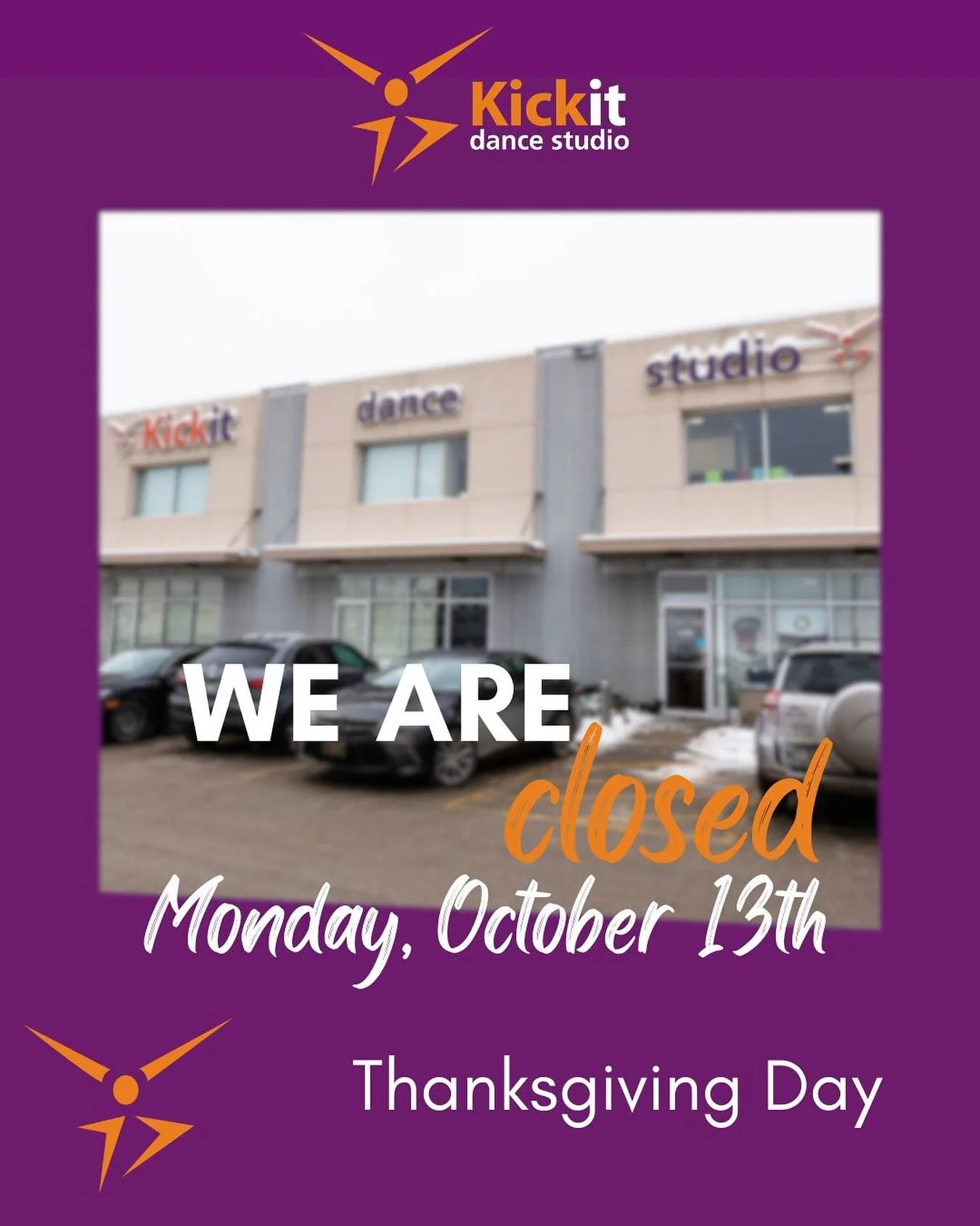π No classes Monday, October 13th. Kickit’s taking a Thanksgiving break!
See you back dancing Tuesday! ππ§‘