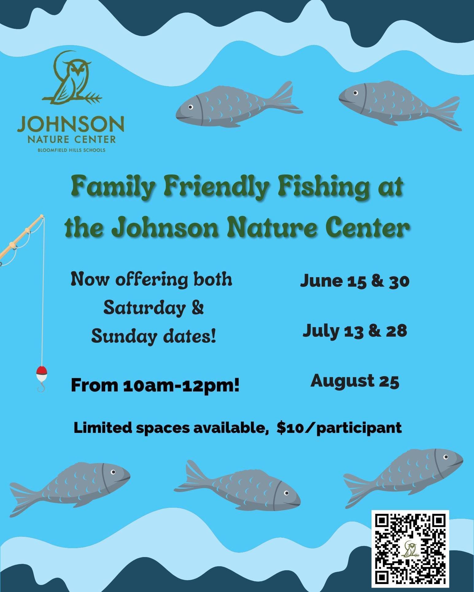 Registration is open on our website for all of our Family Fishing summer dates! From 10am to noon, enjoy a morning of catch and release fishing with family and friends using your own fishing gear, or borrowing from what the Nature Center has to offer