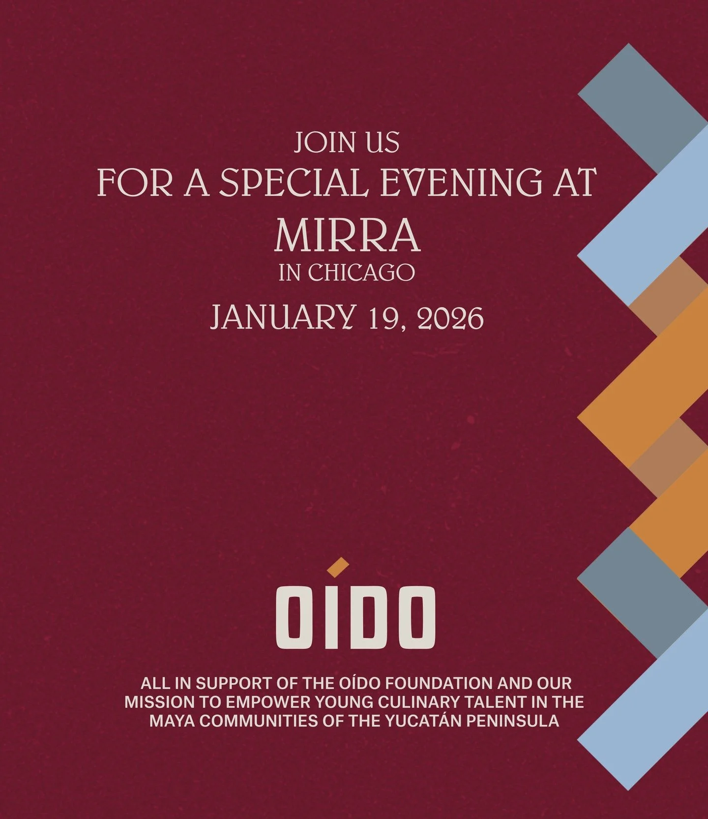 On January 19th, three incredible chefs and friends come together for an unforgettable night at @mirrachicago &mdash; all in support of the @oido.co and our mission to empower young culinary talent in the Maya communities in Yucat&aacute;n.

Featurin