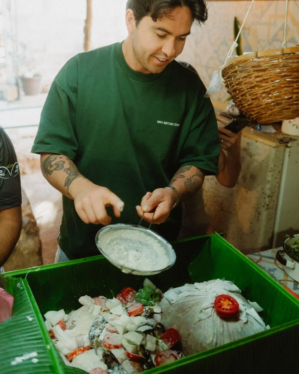 Relleno Blanco Yucateco

A traditional dish from the Yucat&aacute;n Peninsula. Turkey or chicken stuffed with a ground pork filling made with olives, capers, raisins. Cooked underground in a Mayan pib and served in kool: a thick white sauce made from