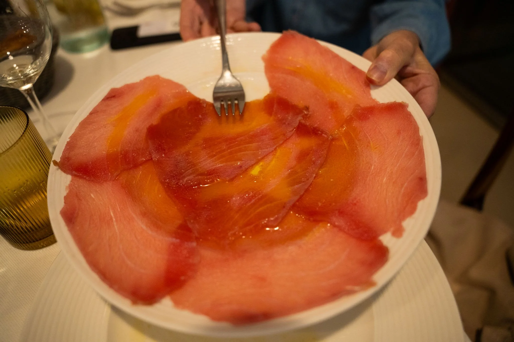 Tasting Mediterranean tuna carpaccio