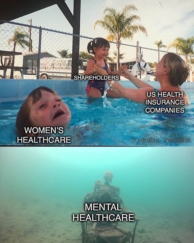 Health insurance should cover all things related to health. Healthcare should not have shareholders. Healthcare is a human right. 
#mentalhealthmeme #shareholders #drowning #womenshealthmatters #healthinsurance #healthcare #therapistsofinstagram #the