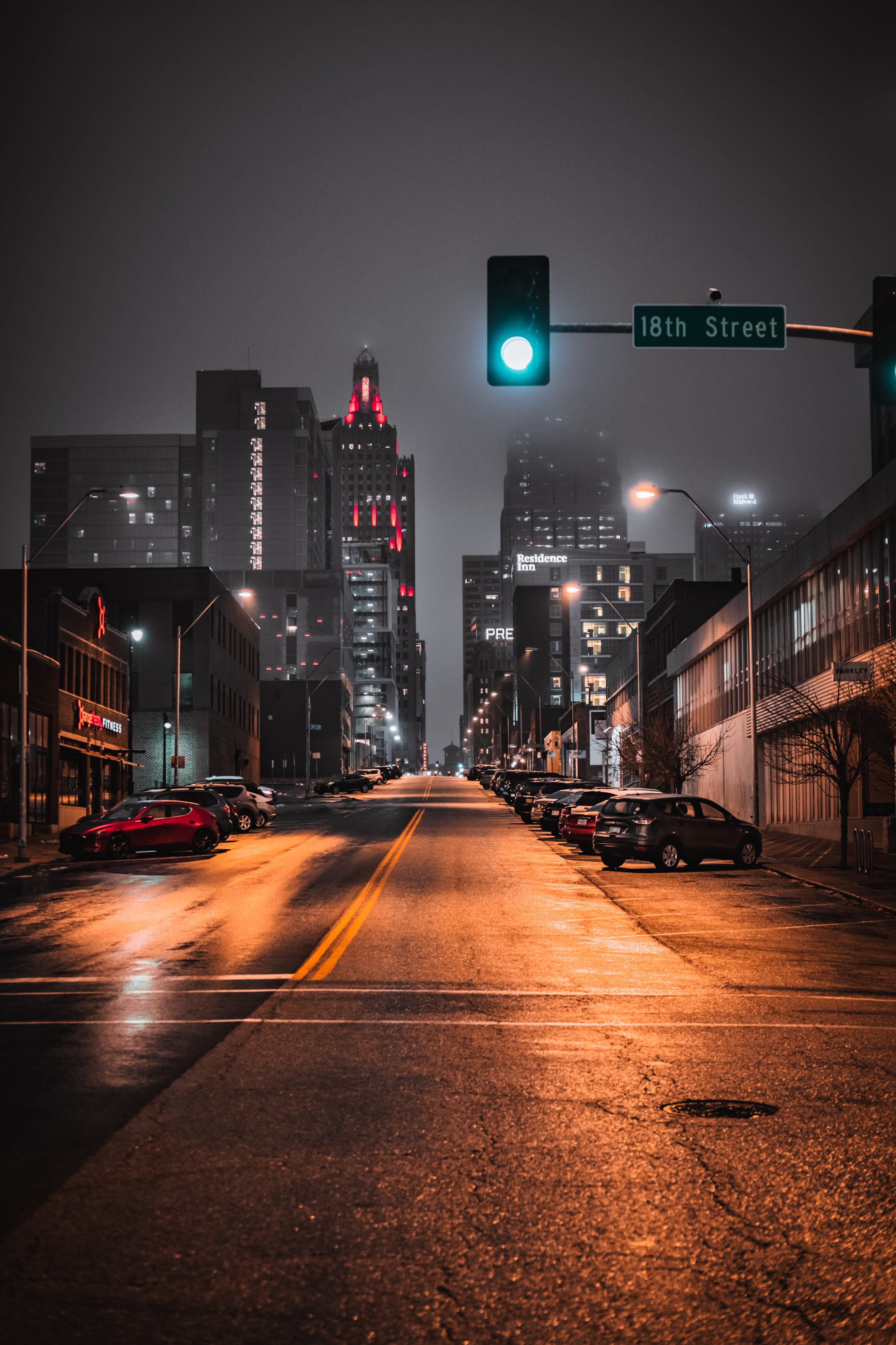 Kansas City image of Crossroads at 18th street, night time cityscape