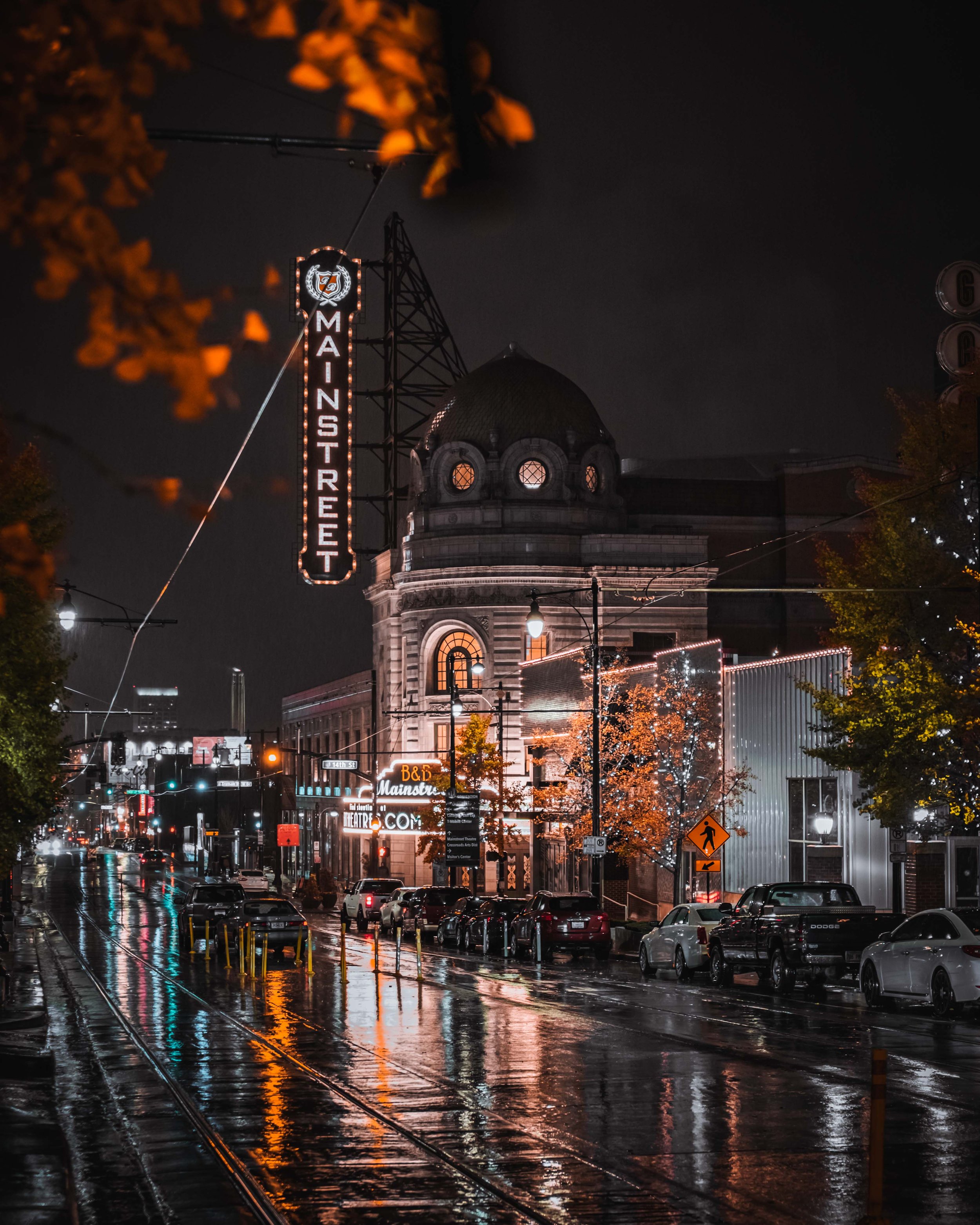 Main street in downtown Kansas city on a rainy night (Copy)