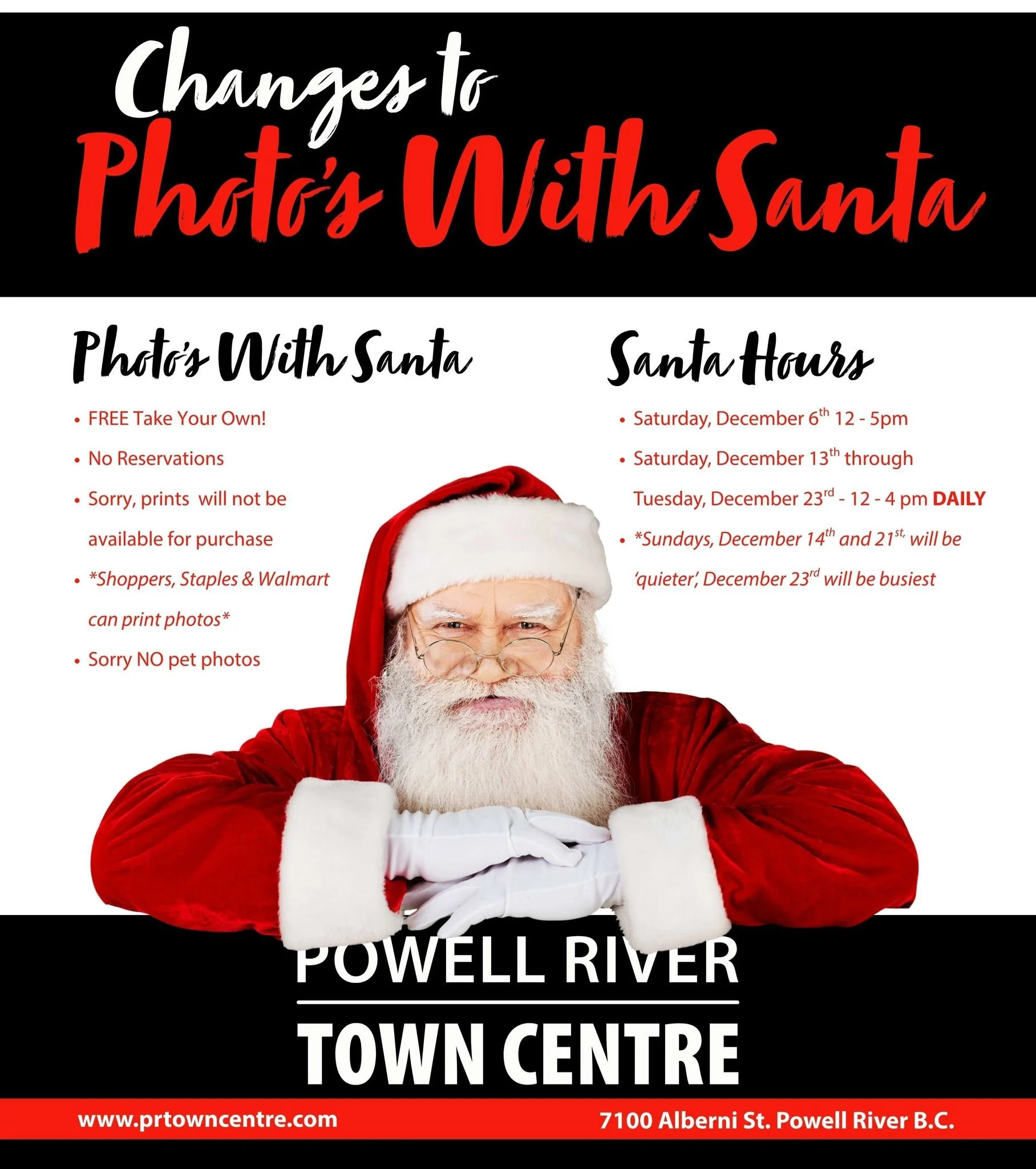 Exciting Announcement: 
Photo&rsquo;s With Santa Now FREE Take Your Own Starting December 2025!

We are excited to announce *FREE* take your own photos with Santa this holiday season! 

Families are encouraged to bring their cameras or smartphones to