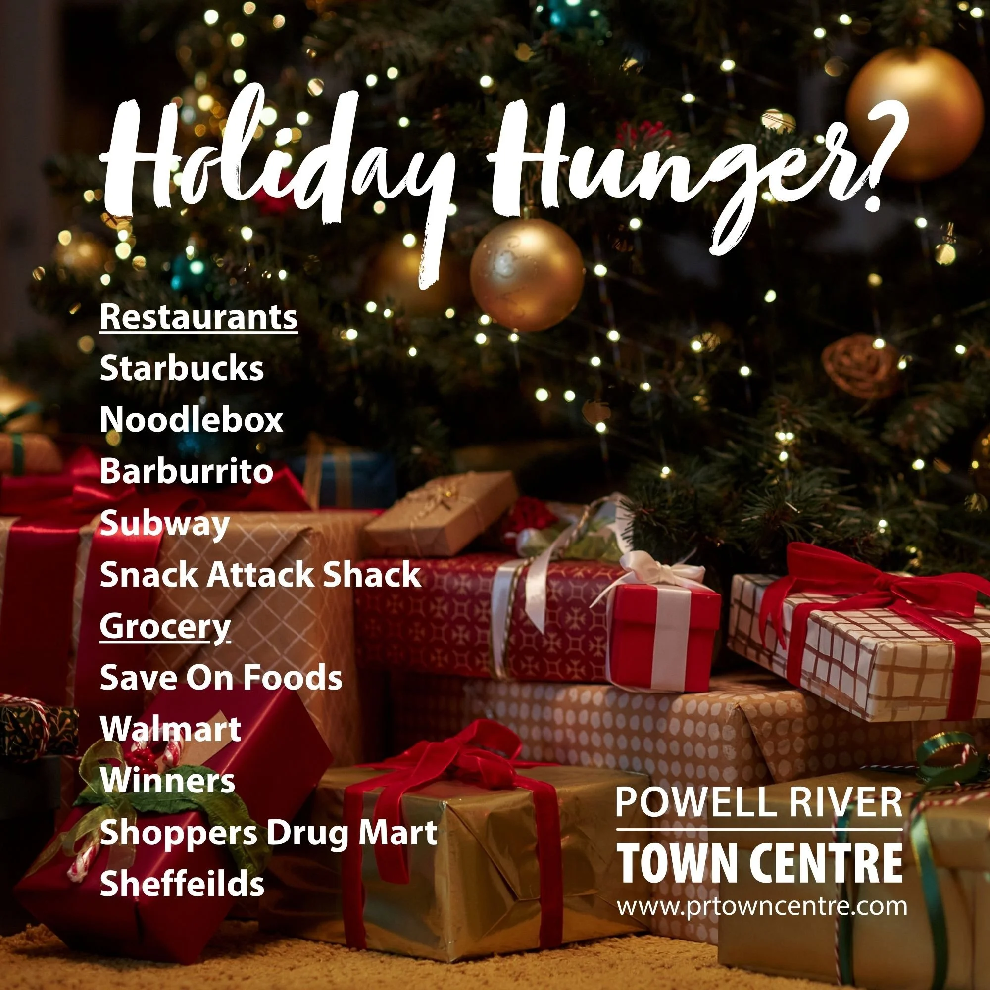 Powell River Town Centre has loads of options for meals, snacks and groceries to keep you going while Christmas shopping this season!
Be sure to stop by your favourite spots!

@powellrivertowncentre