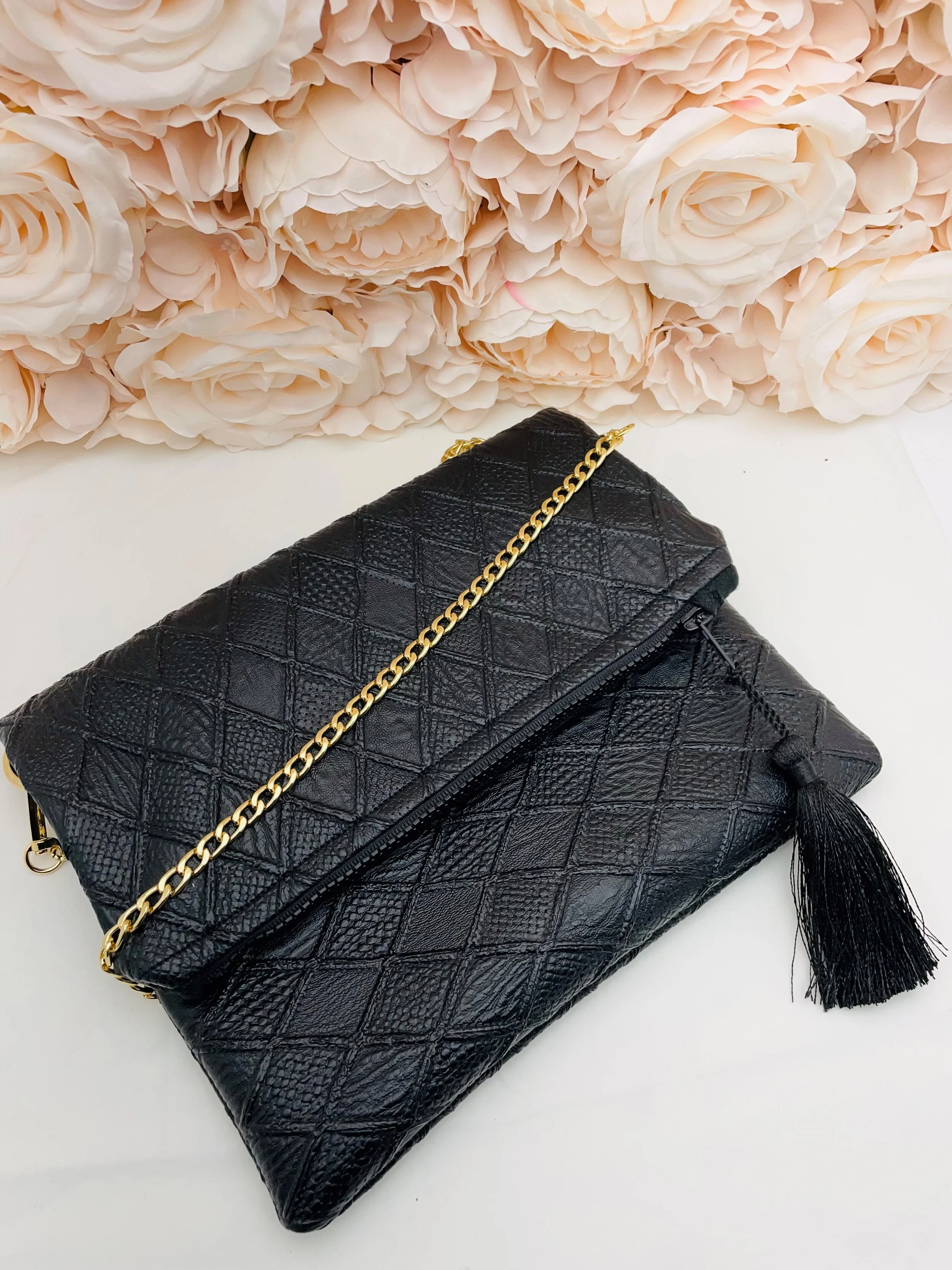 BLACK CRISS CROSS GOLD CHAIN STRAP 1.jpg