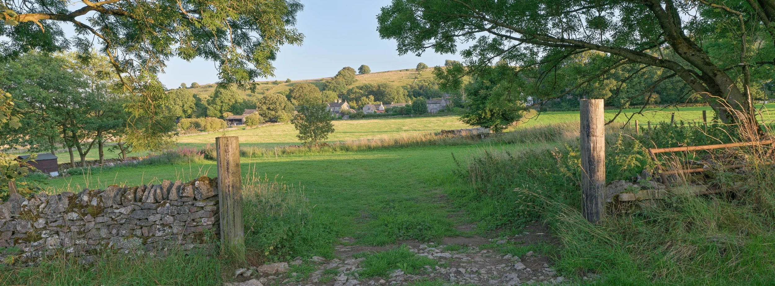 Old gate posts and village, Peak District