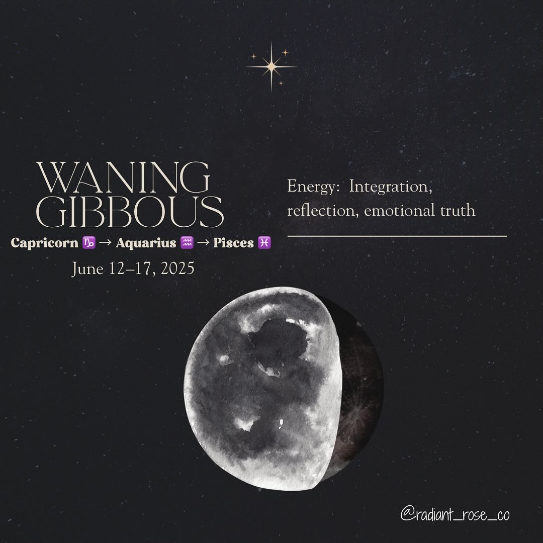 🌖Waning Gibbous Moon
June 12&ndash;17, 2025
Capricorn ♑ &rarr; Aquarius ♒ &rarr; Pisces ♓

This is your lunar integration.
The Full Moon brought truth to the surface&mdash;maybe with fire.🔥 
Now comes the quiet work of living with what you&rsquo;ve
