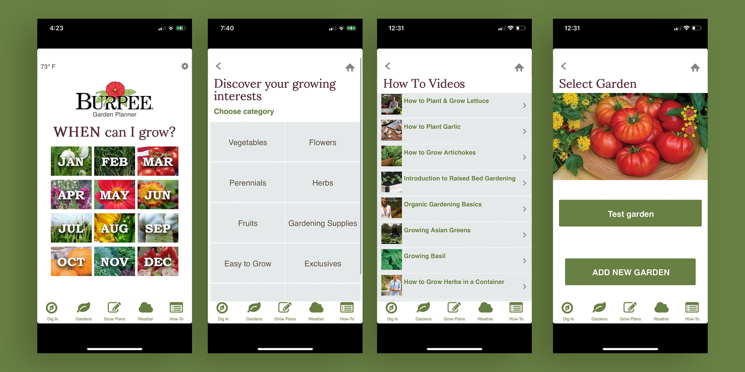 The Burpee Garden Planner app is not a shopping app. It links out to the Burpee website where users can purchase. The visual design is not very appealing. This is the only app offered by a seed company.