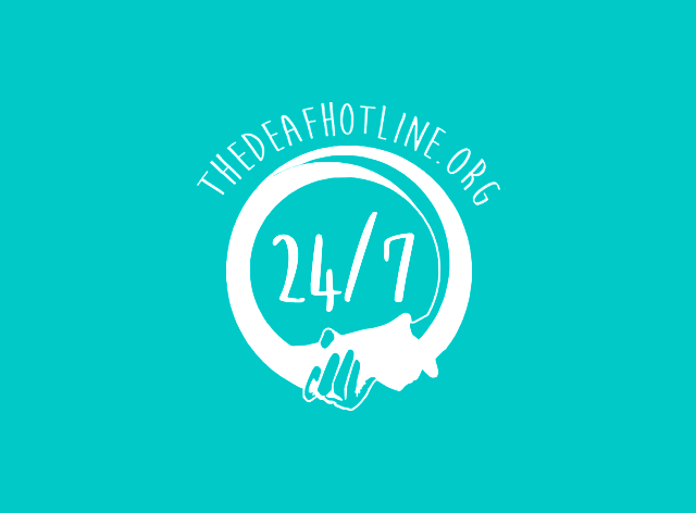 Teal background with text that reads, Deaf hotline