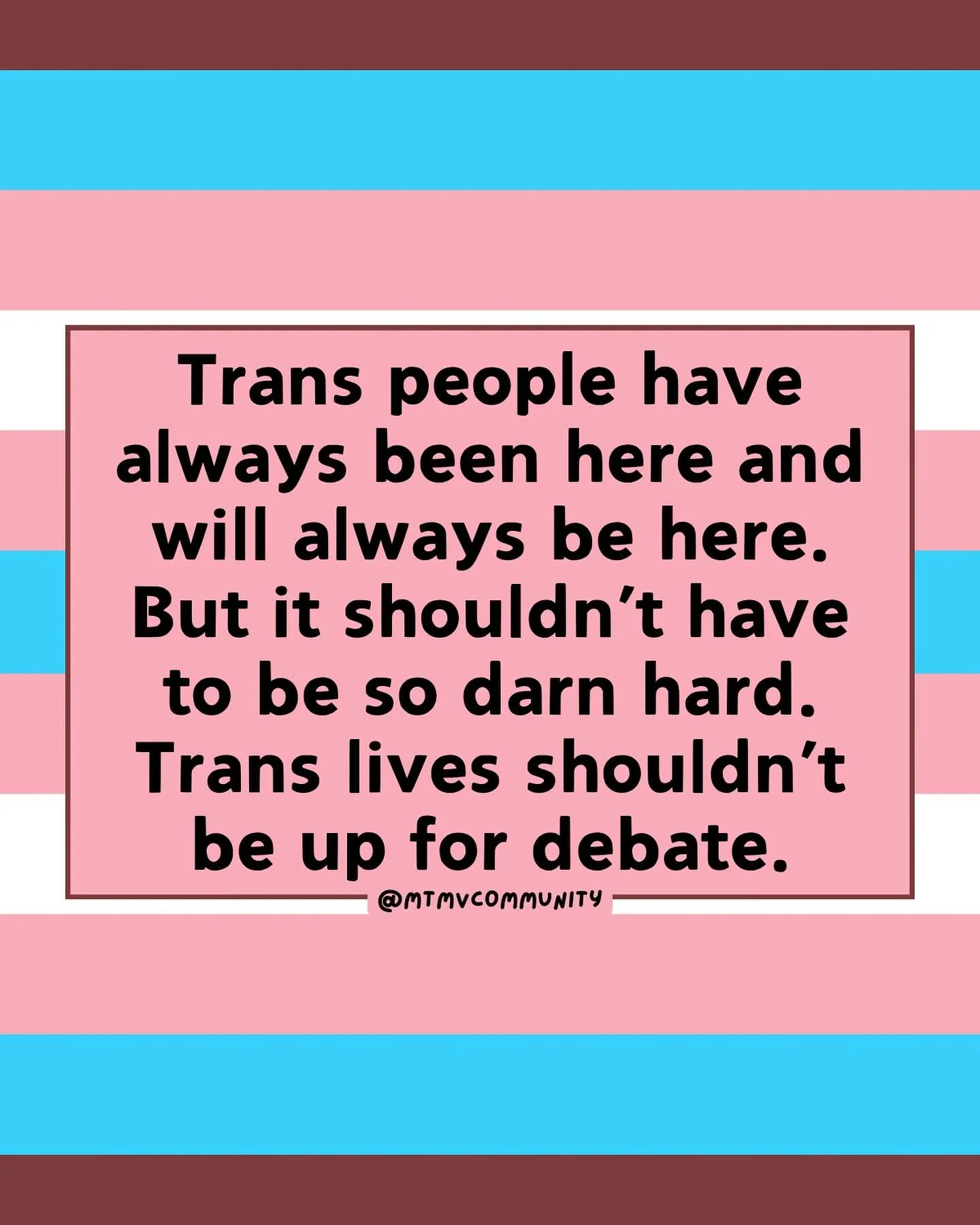 This came up in the &lsquo;on this day&rsquo; archive and it&rsquo;s always a good time to support the trans community so sharing again! MTMV will always aim to be a safe and welcoming space for the trans community. 🏳️&zwj;⚧️ 

Image description: Ba
