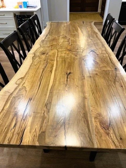 Spalted & Ambrosia Maple Live Edge 10ft DR Table on Flowyline Haru legs