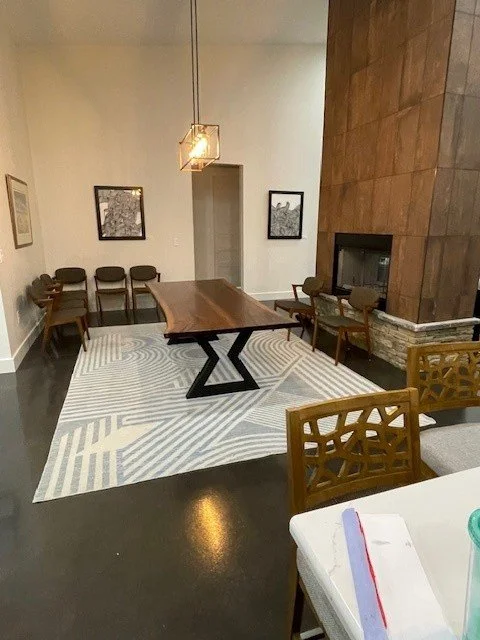 Black Walnut Live Edge 8ft DR Table on Steel Hourglass Legs