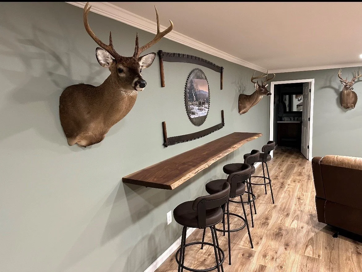 Black Walnut 10ft Bar/Counter in this gorgeous Man Cave