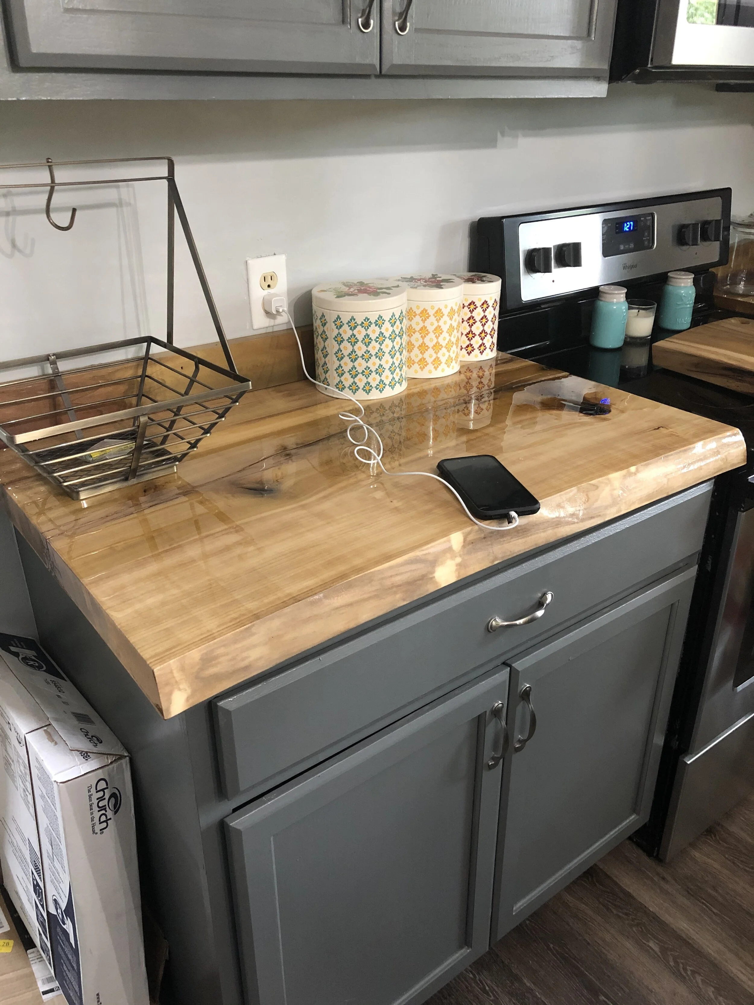 Live Edge Rainbow Poplar Kitchen Countertops & Matching Backsplash