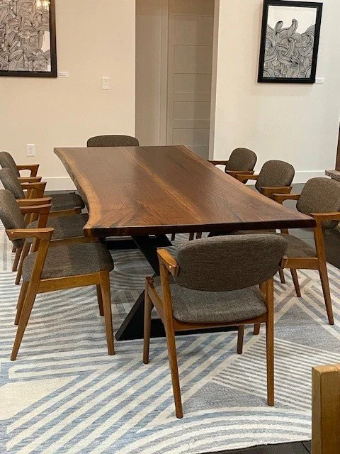 Black Walnut Live Edge DR Table on Hourglass Steel Legs